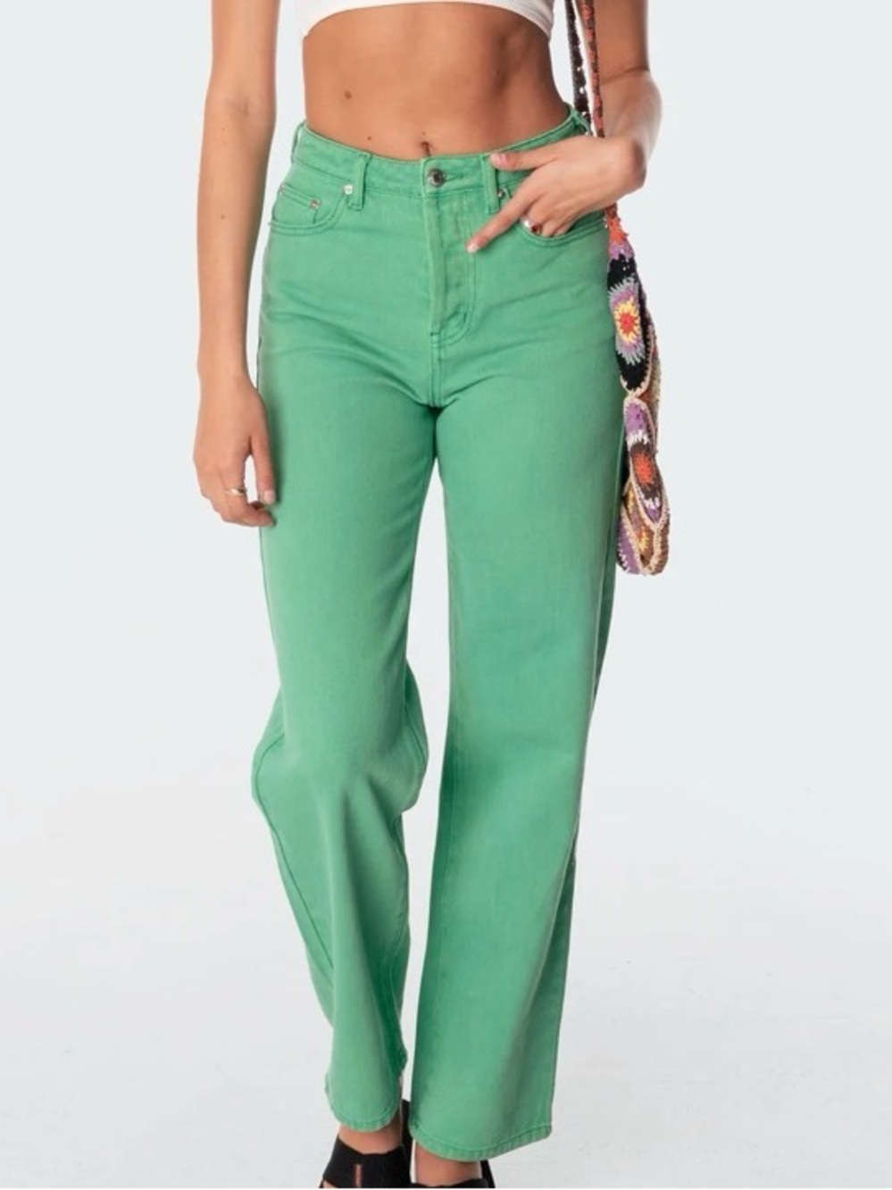 Edikted Willa High-Rise Wide Leg Jeans in Kelly Green